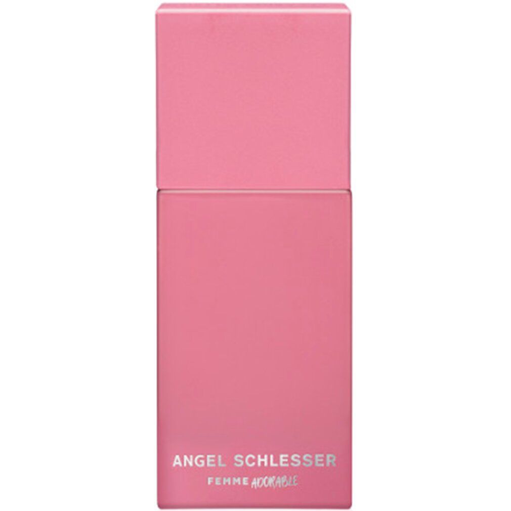 Rosa Flakon. Aufschrift: Angel Schlesser Femme Adorable.