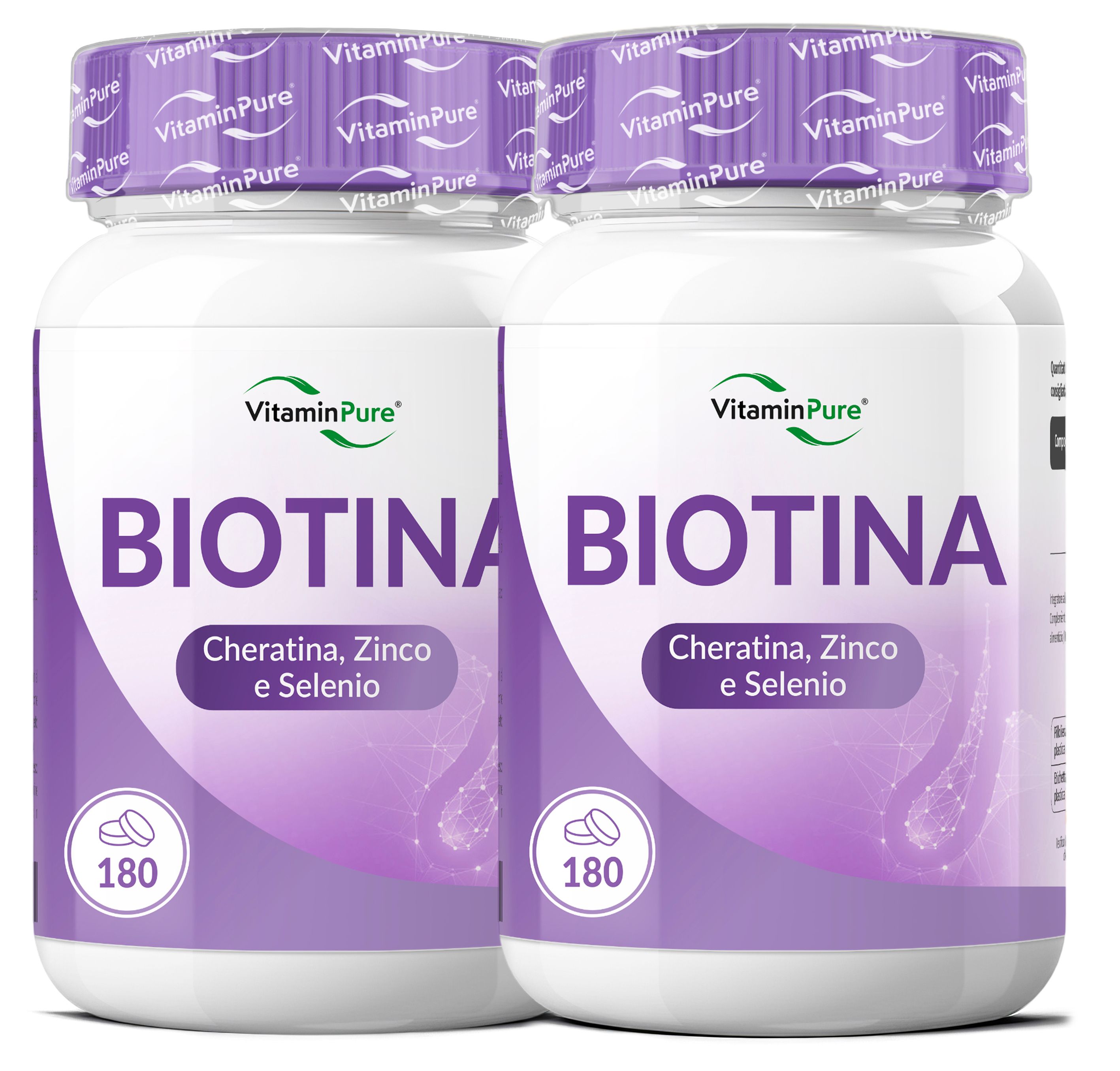 Integratore Capelli con Biotina, Cheratina, Zinco e Selenio, 6 Mesi di Fornitura, VitaminPure®