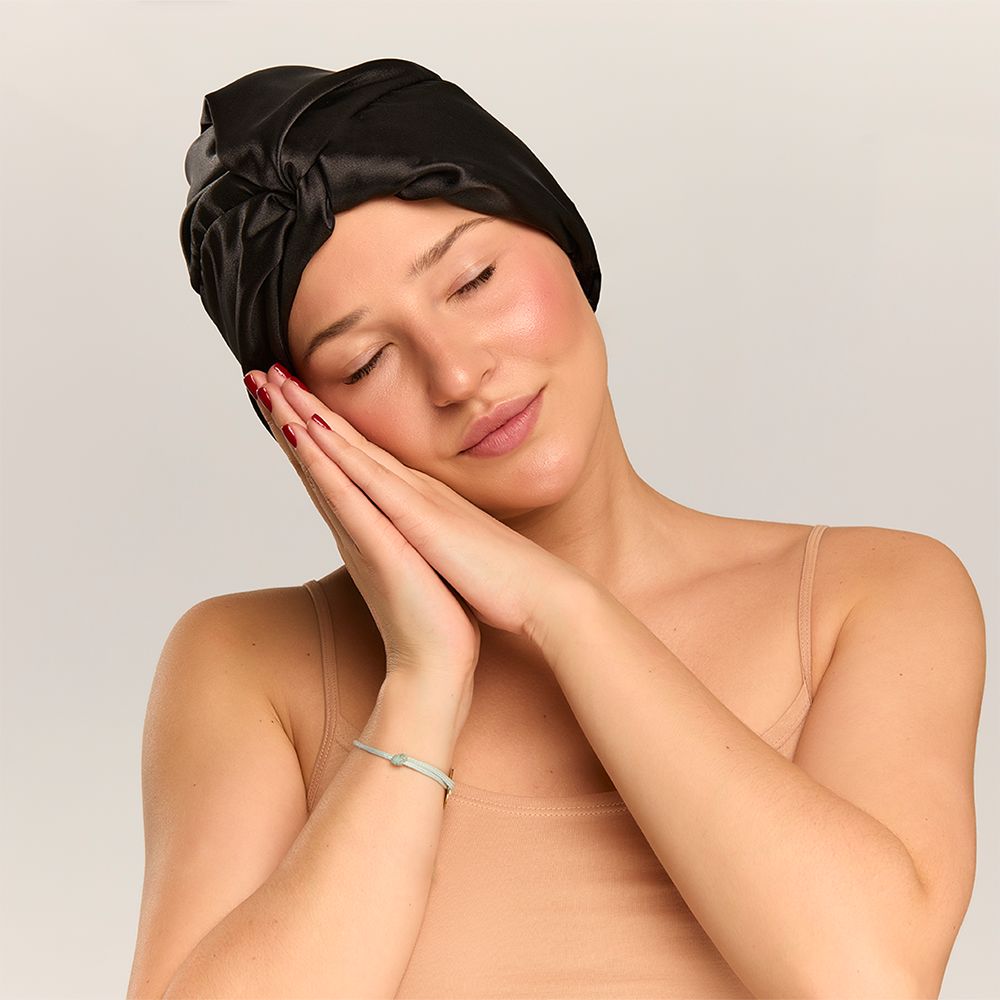 GLOV Doppellagige Anti-Frizz Schlafhaube aus Satin, Schwarz