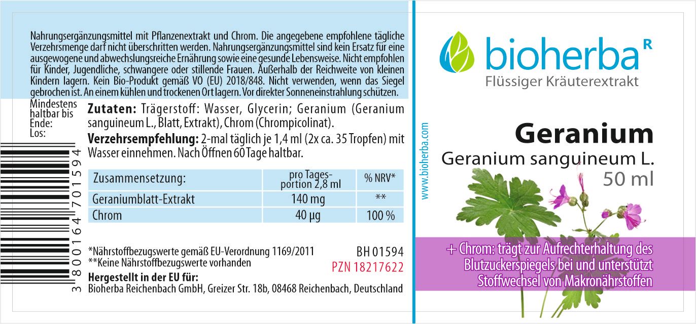 Geranium Geranium sanguineum L. Tropfen Tinktur 50 ml PZN 18217622