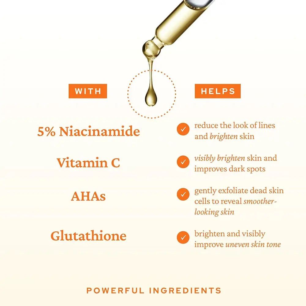 Inhaltsstoffe: Niacinamid, Vitamin C, AHAs, Glutathion.
