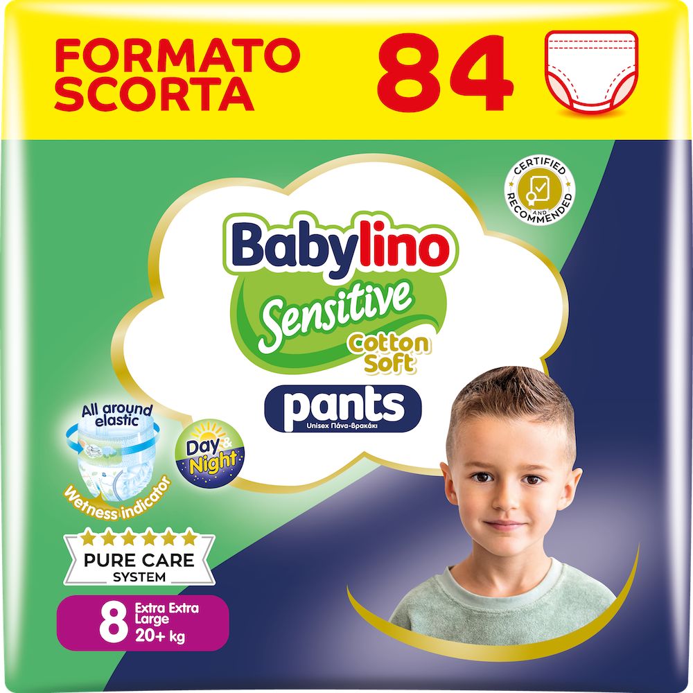 Babylino Sensitive Cotton Soft Pannolini Mutandina Taglia 8, Pants XXL (20+ Kg), 84 Unità