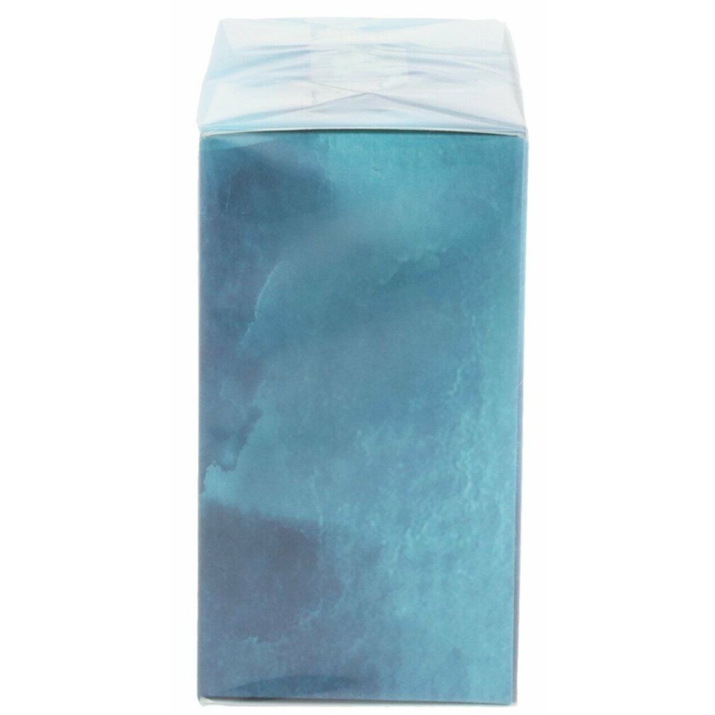 Blau-schattierte Verpackung. Oben transparentes Papier. Rechteckige Form.