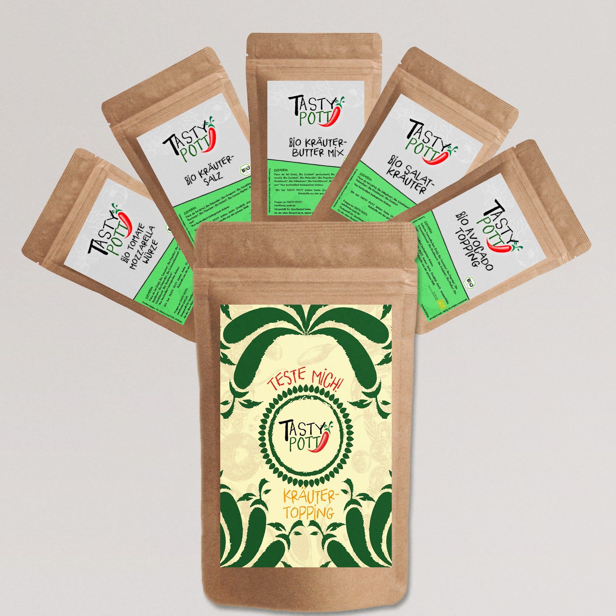 Tasty-Pott Tasty Pott Bio Kräuter Topping Set - 5x 30g Probiergrößen 150 g