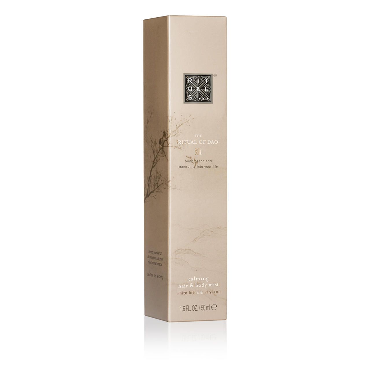Beige Verpackung, rechteckig. Aufschrift: Rituals, The Ritual of Dao. Text und Logo.