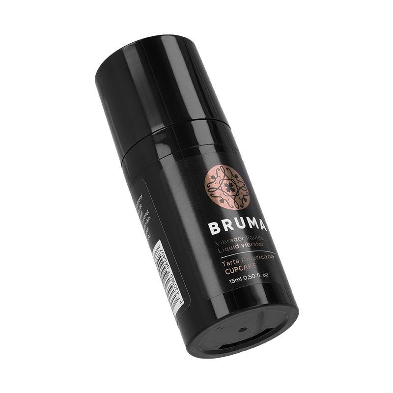 Schwarze Flasche mit Bruma Liquid Vibrator Cupcake Aufschrift, 15ml.