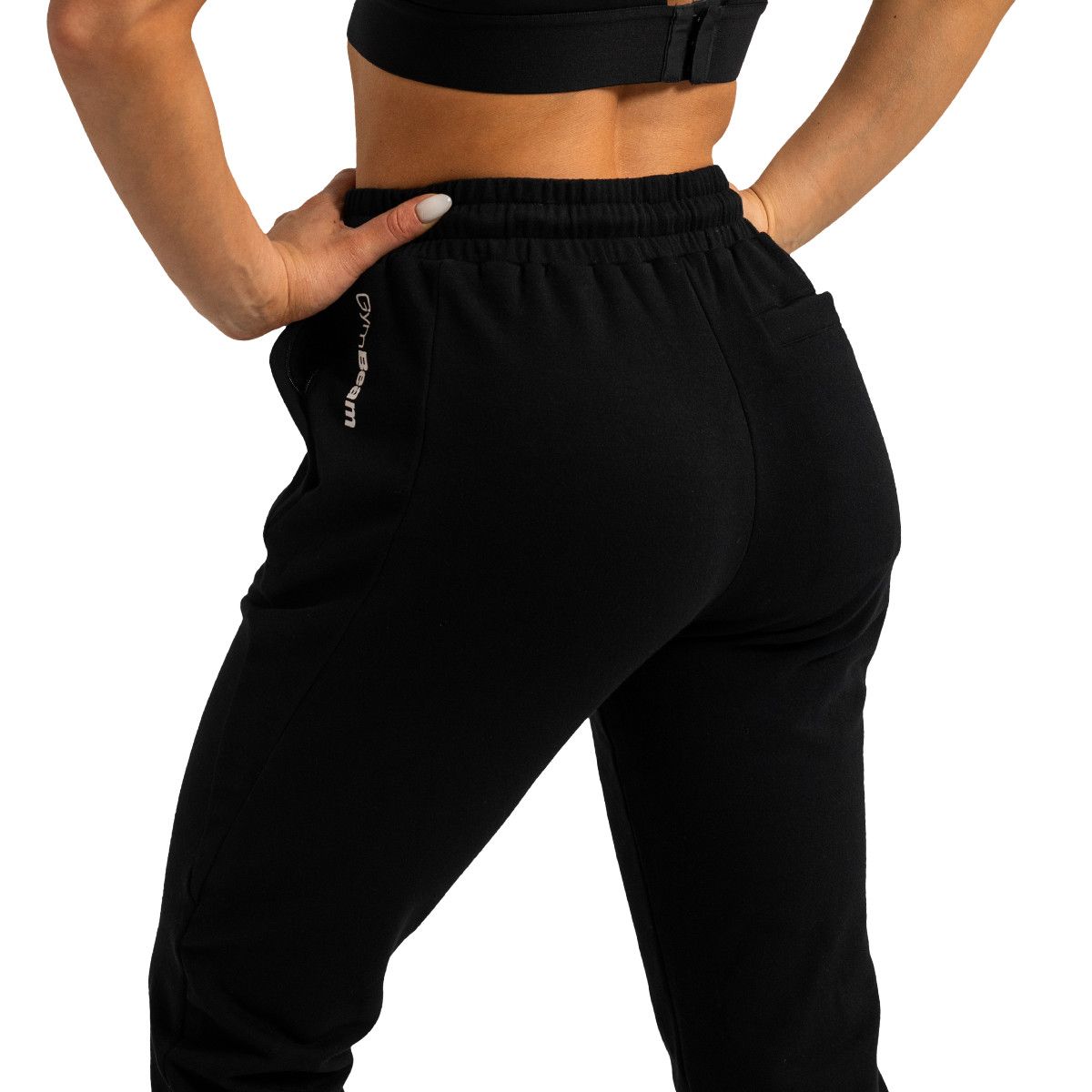GymBeam Jogginghose Damen Slim mit Kordelzug und Reißverschlusstaschen Black