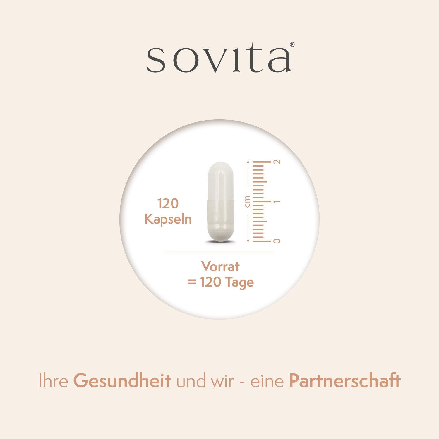 Kapsel mit Maßstab. 120 Kapseln. Vorrat für 120 Tage. Marke: sovita.