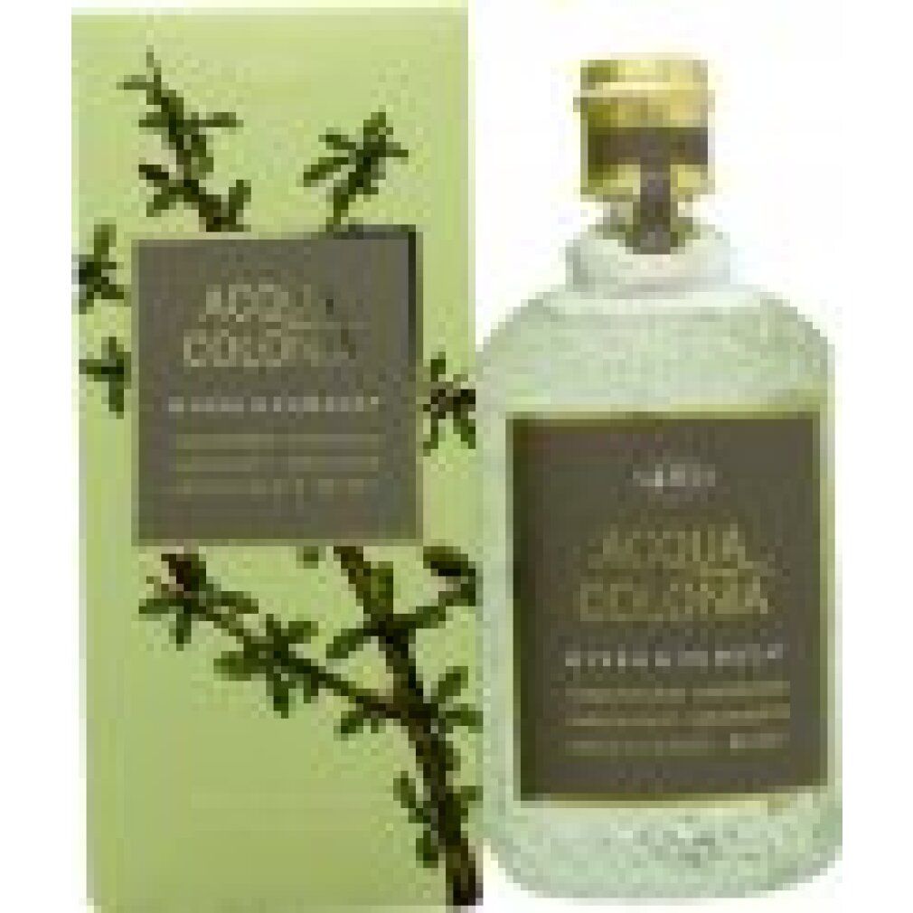 Flakon und Verpackung. Aufschrift: Acqua Colonia Myrr & Kumquat. Verpackung mit grünen Blättern. Flakon mit goldfarbenem Verschluss.