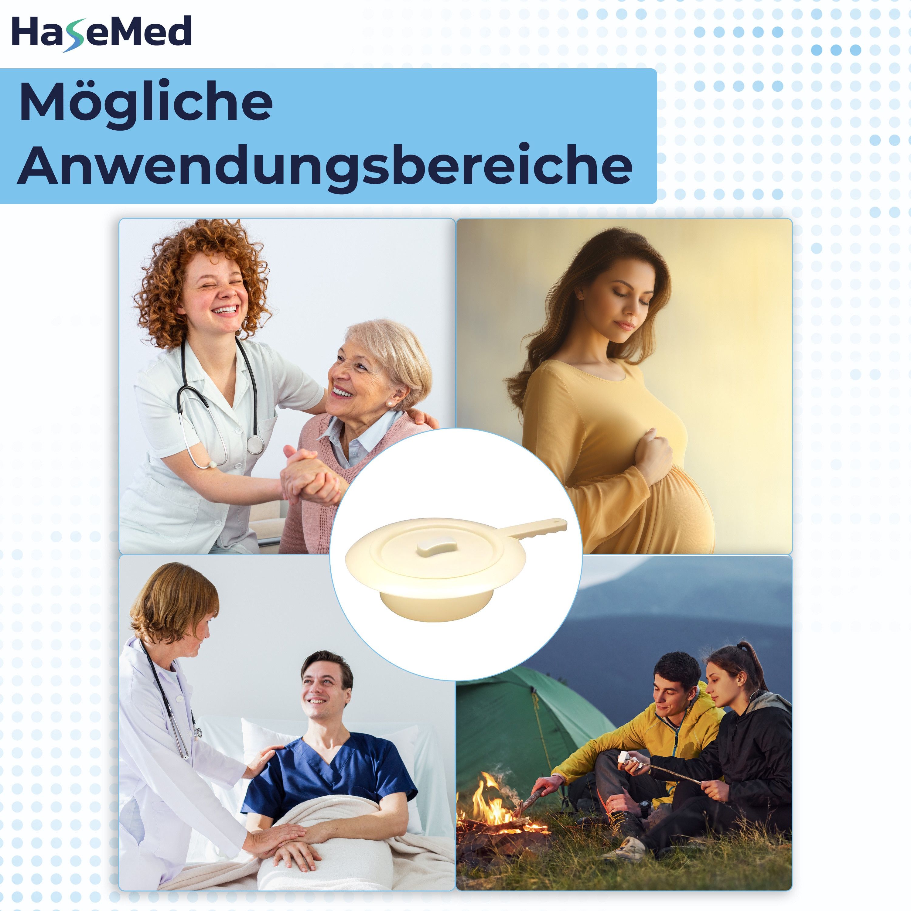 Anwendungsbereiche: Arzt, Patient, Schwangere, Camping. Steckbecken mit Deckel.