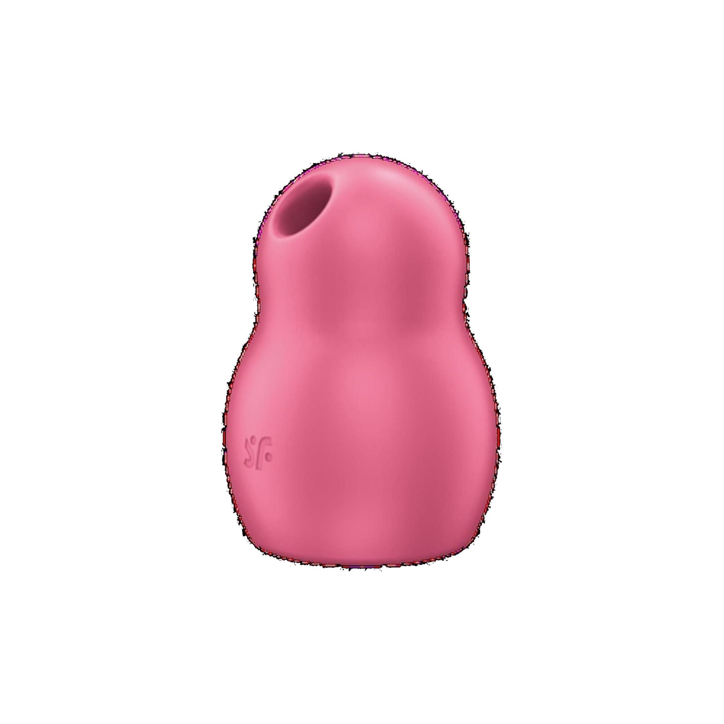 Rosa, eiförmiges Gerät mit einer Öffnung. Kleines Logo. 