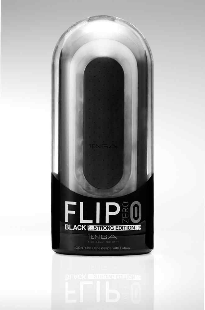 Wellness-Produkt in Verpackung. Schwarze und transparente Elemente. Mit der Aufschrift "FLIP ZERO BLACK STRONG EDITION".