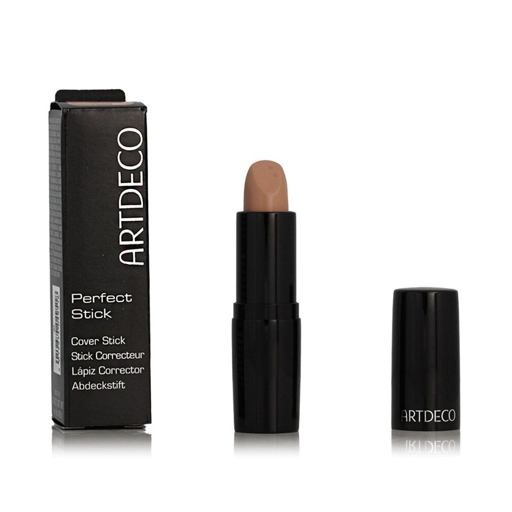 Artdeco Perfect Stick, Cover Stick, in Verpackung. Schwarzer Stift mit brauner Spitze und Kappe daneben.
