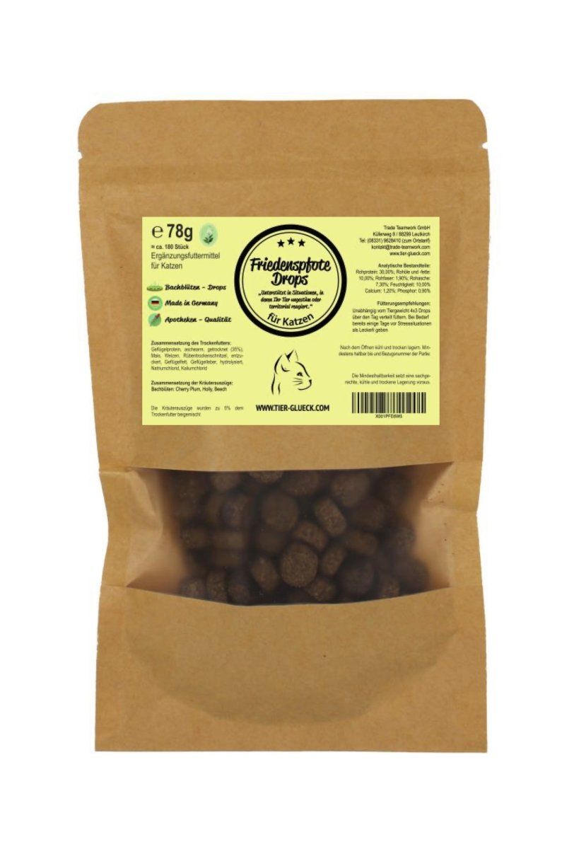 TierGlück Friedenspfote Drops mit Bachblüten für Katzen 78 g Futter