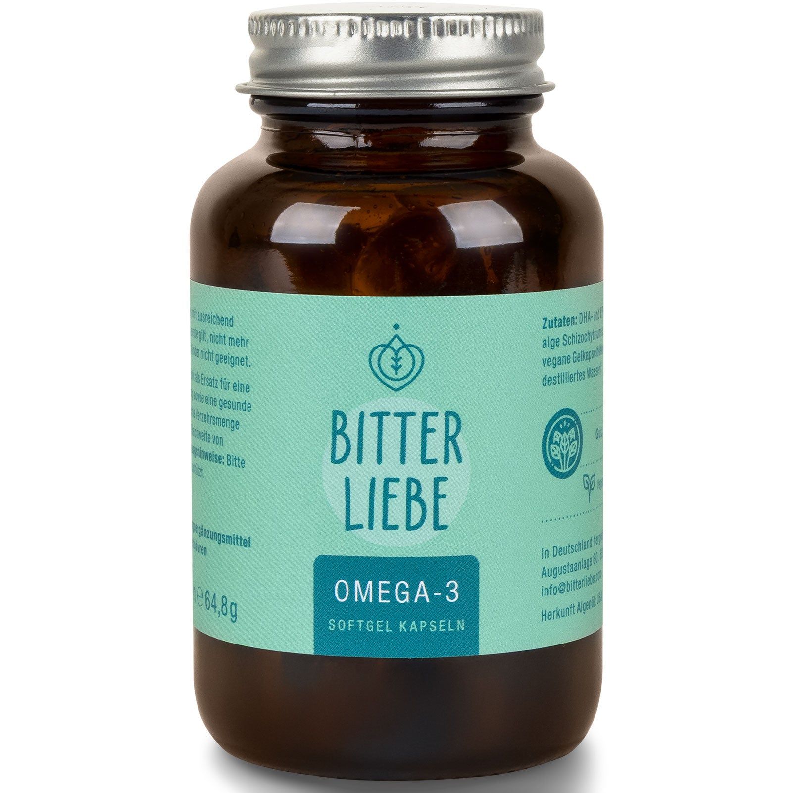 BitterLiebe - Omega-3 Kapseln vegan und hochdosiert - aus pflanzlichen Algenöl - Omega-3-Fettsäuren
