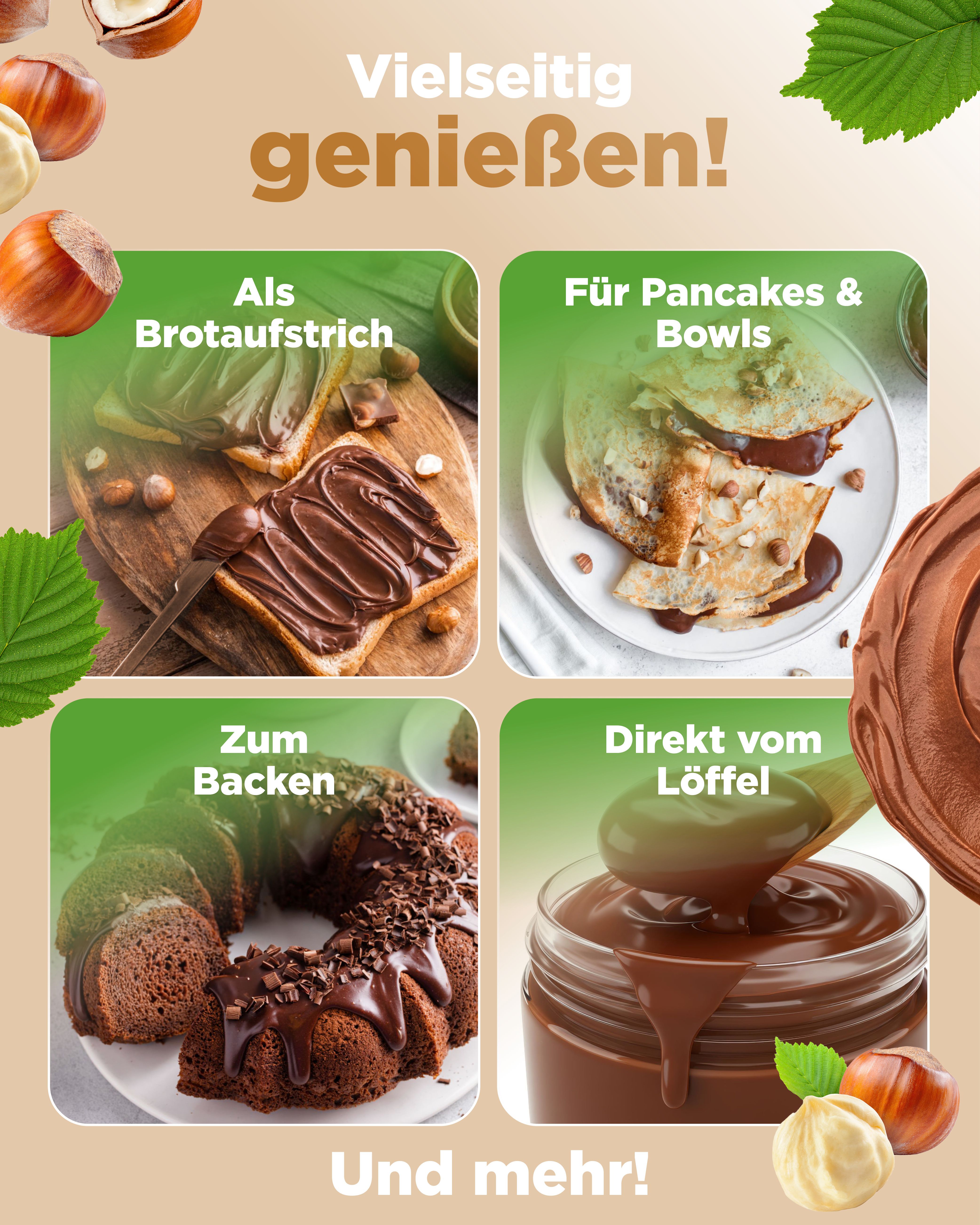 Vit4ever Yummy Protein Spread Haselnuss: Vielseitig genießen! Als Brotaufstrich, für Pancakes & Bowls, zum Backen, direkt vom Löffel.