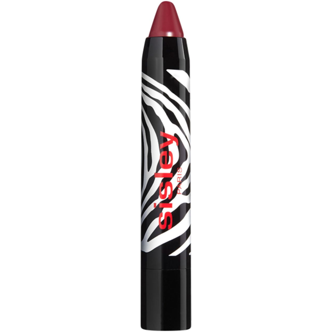 Lippenstiftstift mit Zebra-Muster und roter Spitze. Aufschrift "Sisley Paris" in Rot.