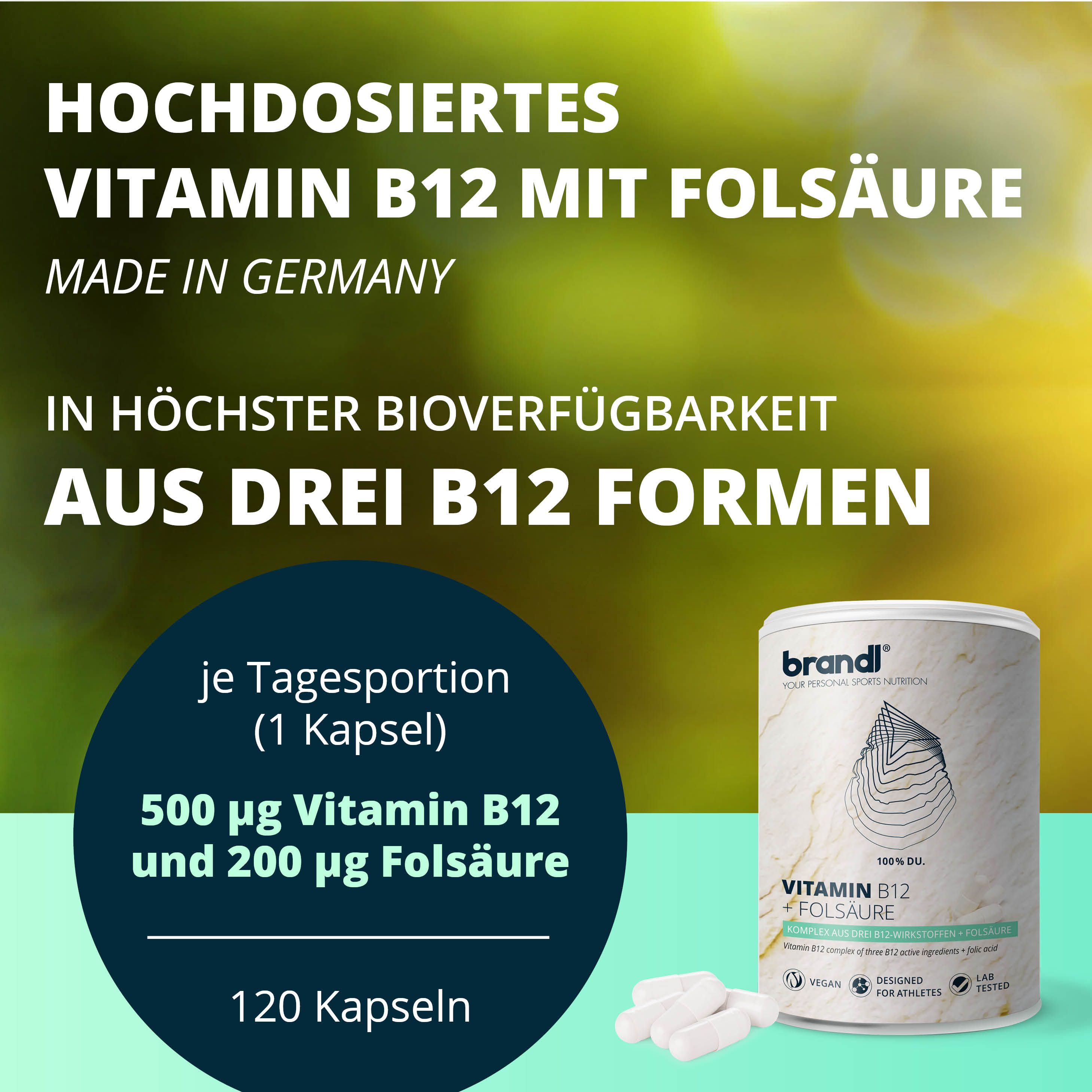 brandl® Vitamin B12 Folsäure Vegan aus 3 Aktivformen 120 St Kapseln