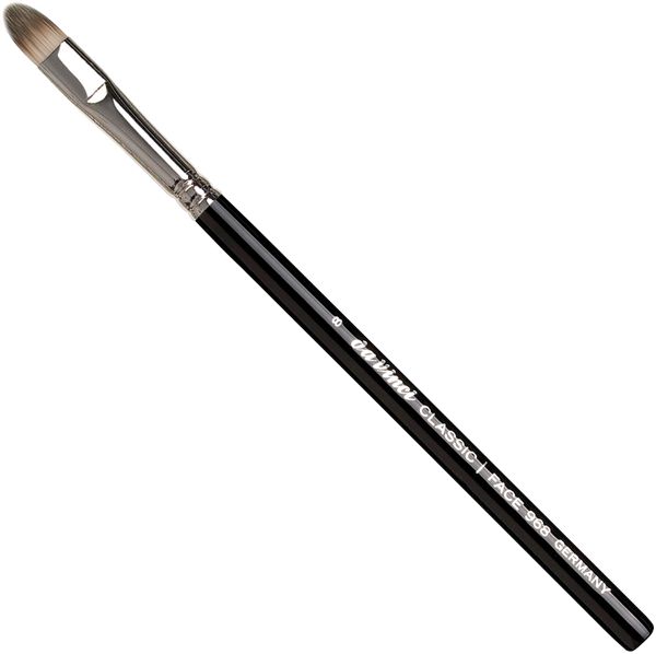Concealerpinsel mit schwarzem Griff, silberner Zwinge und hellen Borsten. Aufschrift: Da Vinci, Classic, Face 568, Germany.