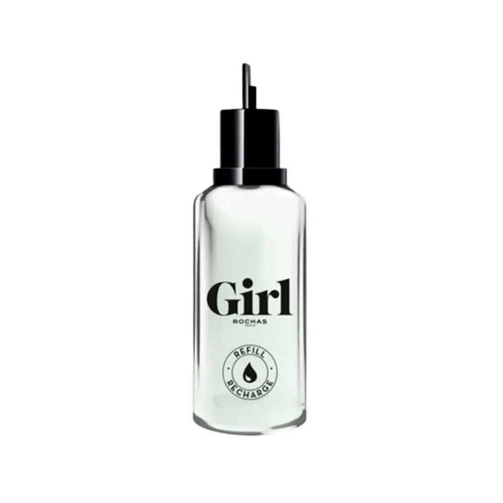 Nachfüllflasche mit schwarzem Verschluss. Aufschrift "Girl" und "REFILL RECHARGE".