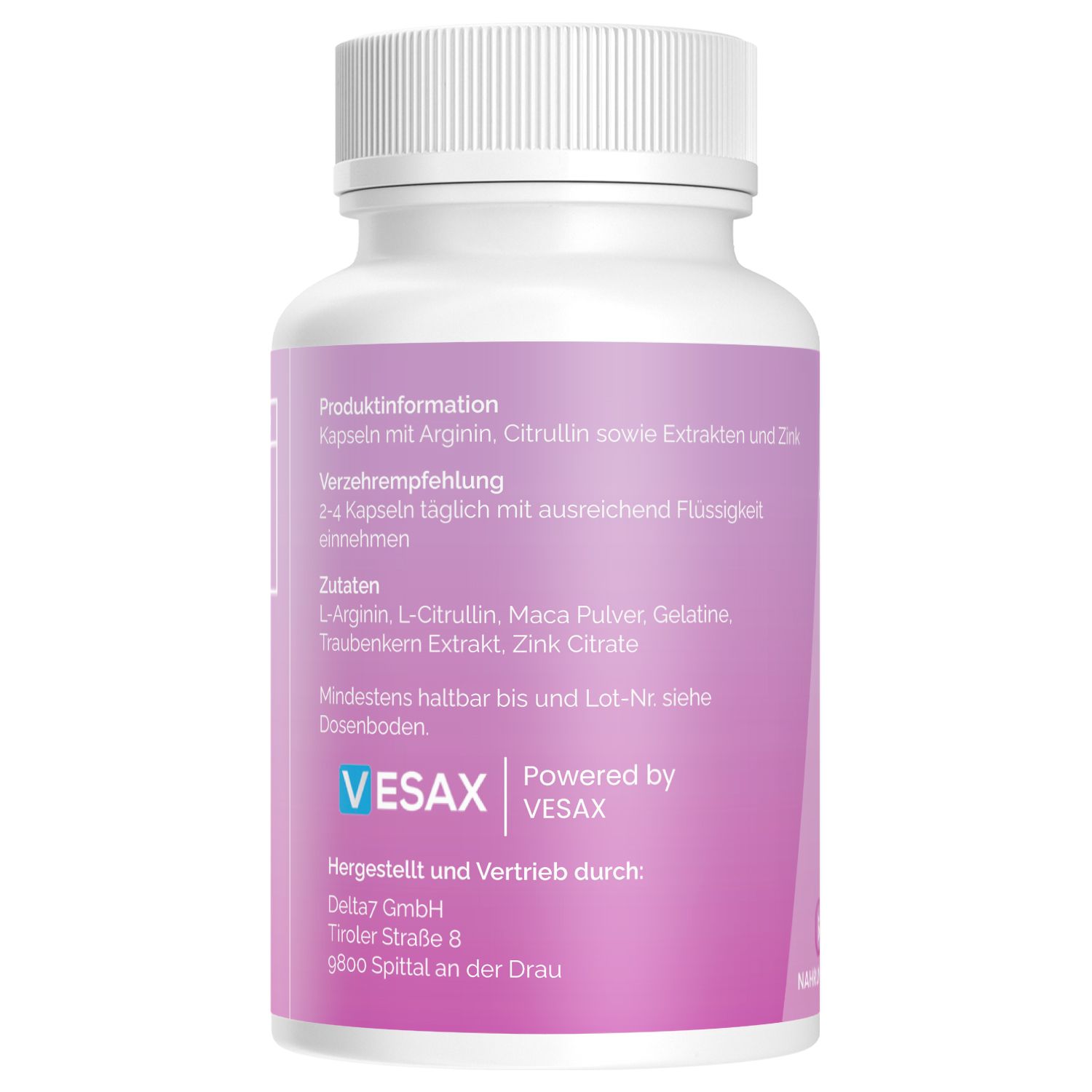 Rückseite einer Viaxa Frauen Edition Kapseldose mit detaillierten Produktinformationen und Zutaten.
