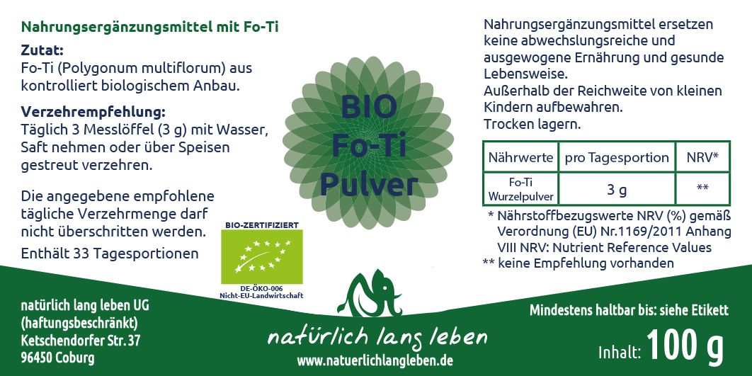 natürlich lang leben BIO Fenchel Pulver 100 g