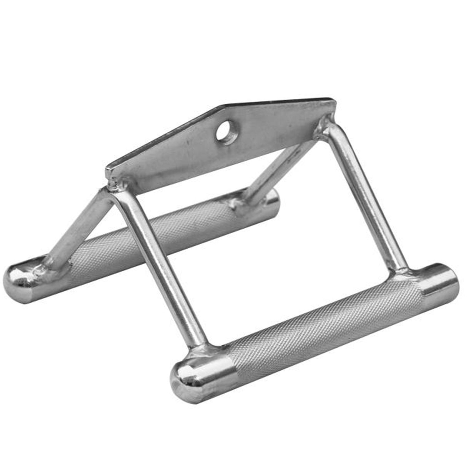 Metallgriff für Fitnessgeräte. V-förmig mit geriffelten Griffen und Befestigungsplatte.