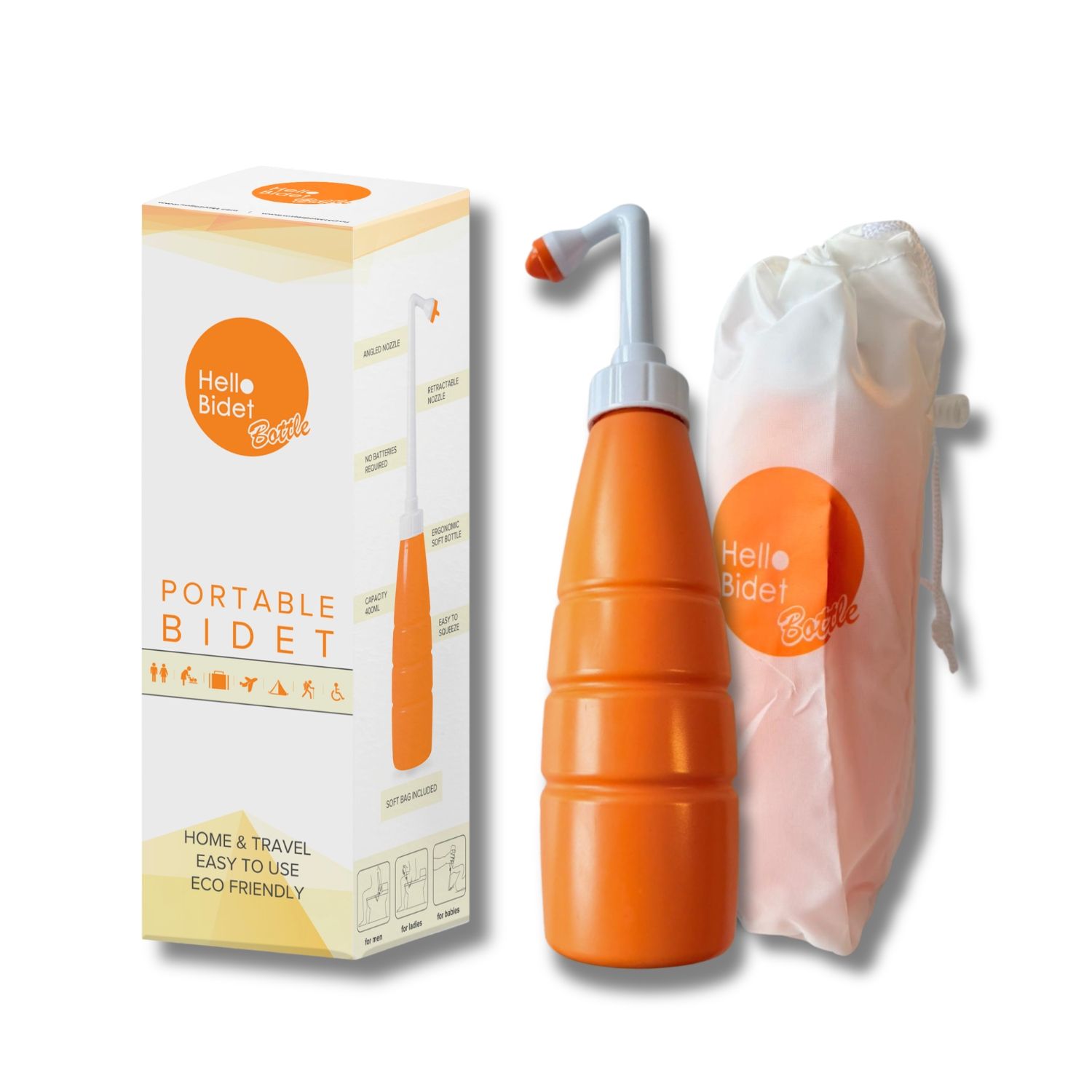 Hello Bidet Bottle -Spruzzino per igiene intima trasportabile con custodia - 400ml