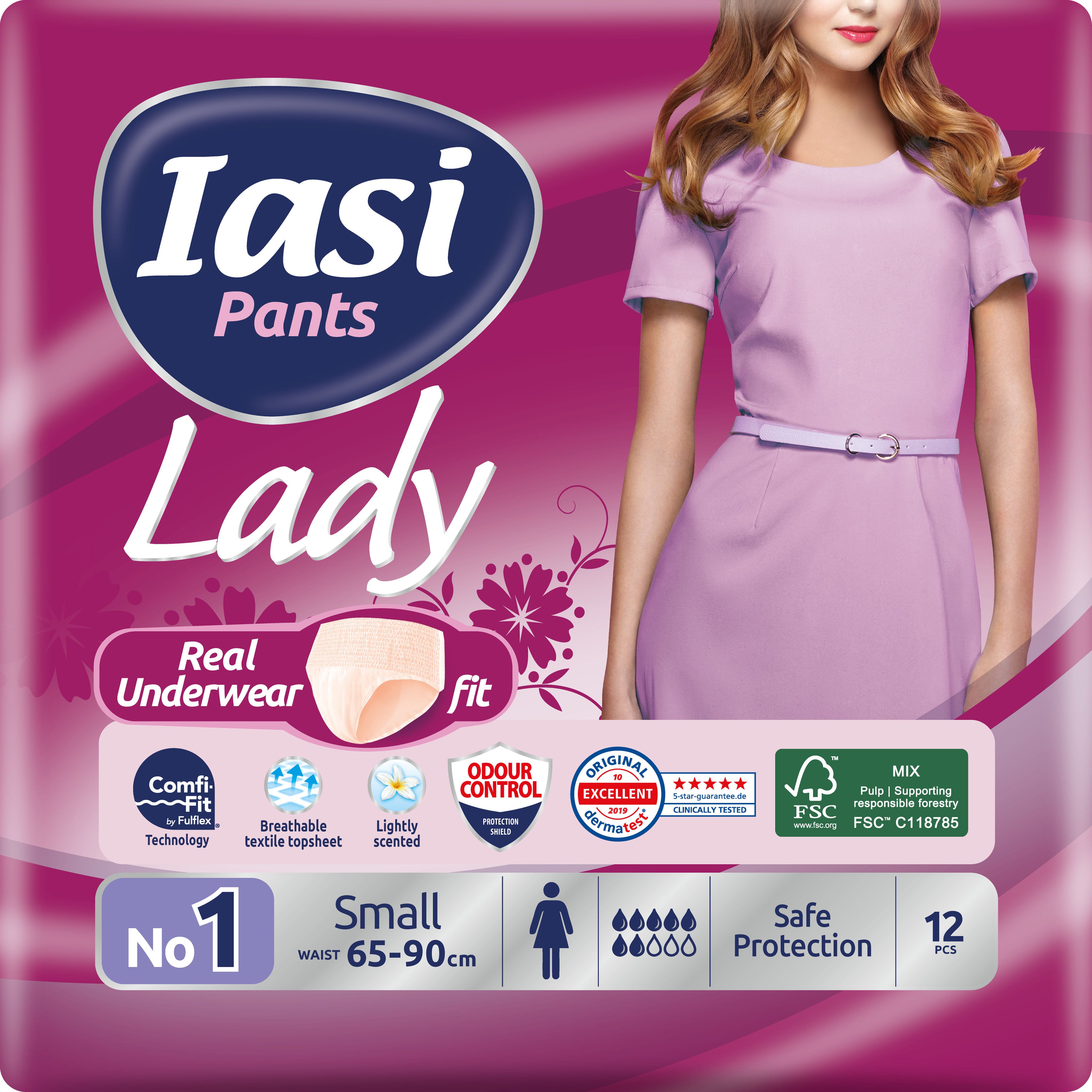 IASI Pants LADY, 12 Mutande Assorbenti Donna monouso, Assorbenza PLUS, Taglia S, 12 Unità