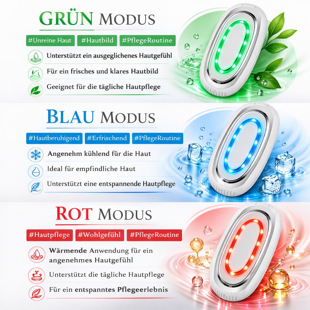 COOL-i 3 in 1 Hautpflegegerät mit Wärme/Kälte, LED & Mikrostrom, für kosmetische Gesichtspflege