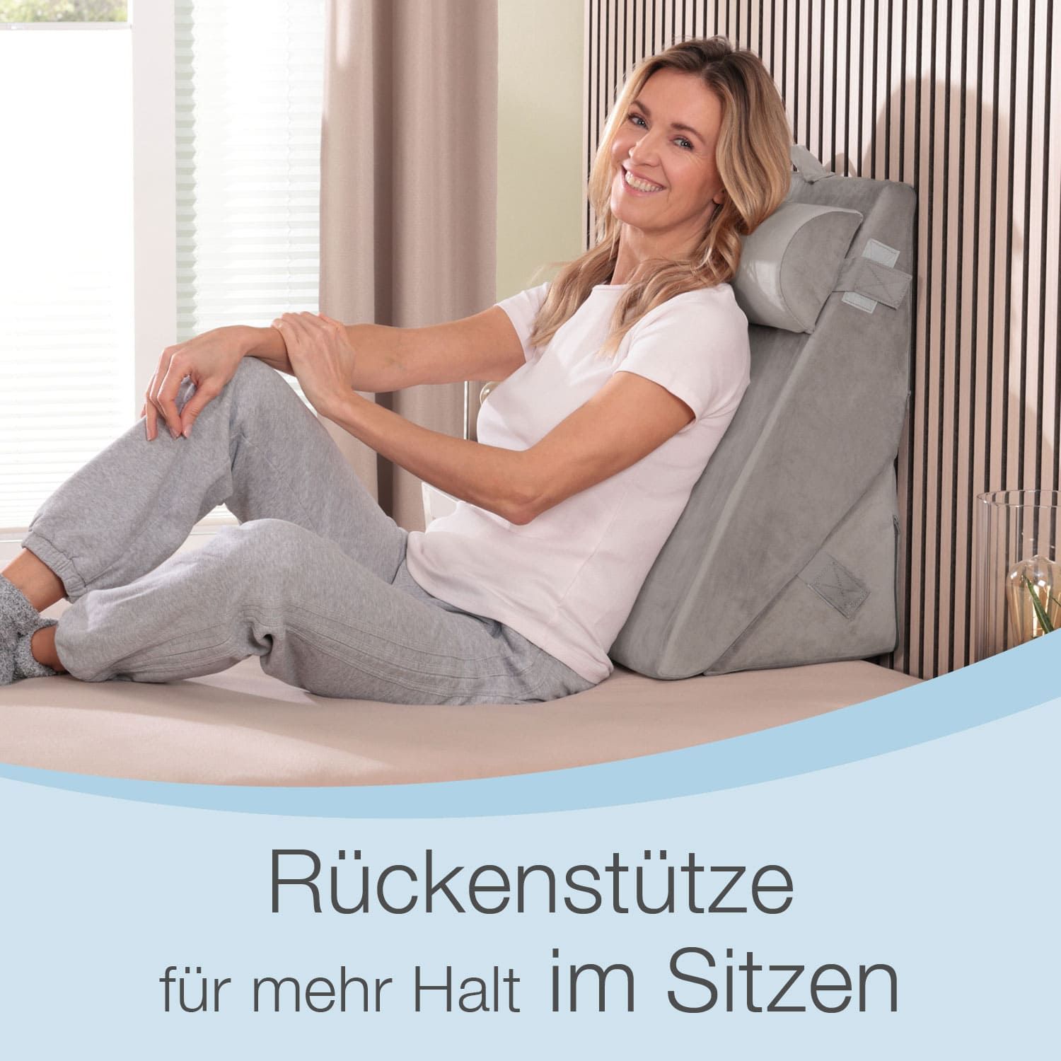 ELONEO Keilkissen mit Nackenrolle mit praktischem Seitenfach, waschbar & pflegeleicht, Venenkissen
