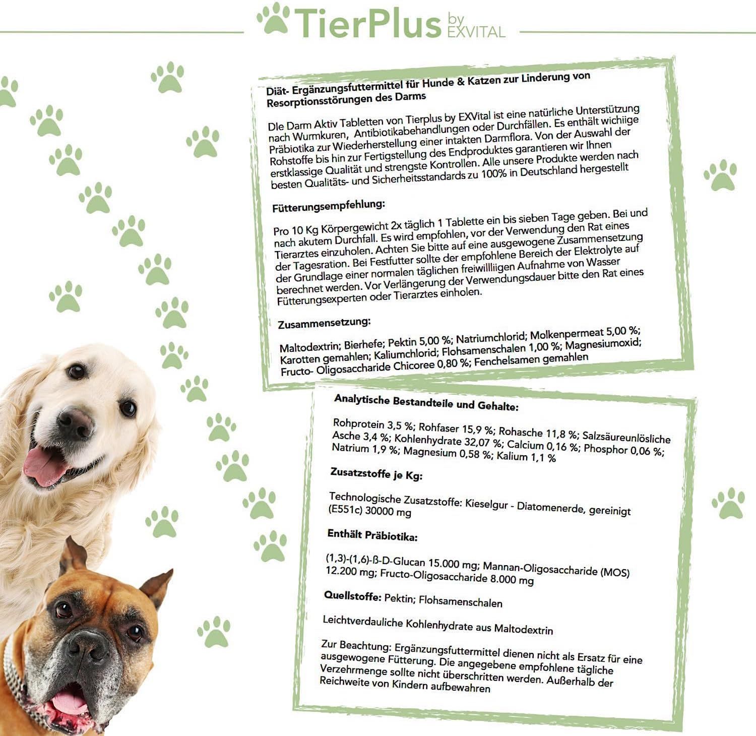 EXVital® TierPlus Darm Aktiv Tabletten für Hunde & Katzen, Präbiotika Komplex