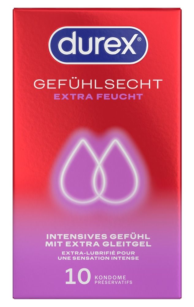 Durex Gefühlsecht Extra Feucht Kondompackung mit 10 Stück.