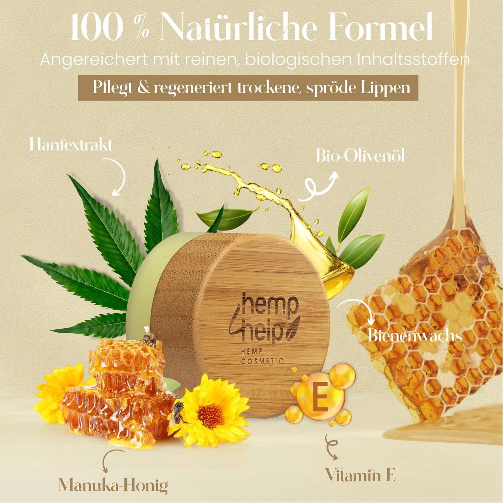 H4H Manuka Honig Lippenbalsam mit Hanf & LSF 10 – für trockene, spröde Lippen