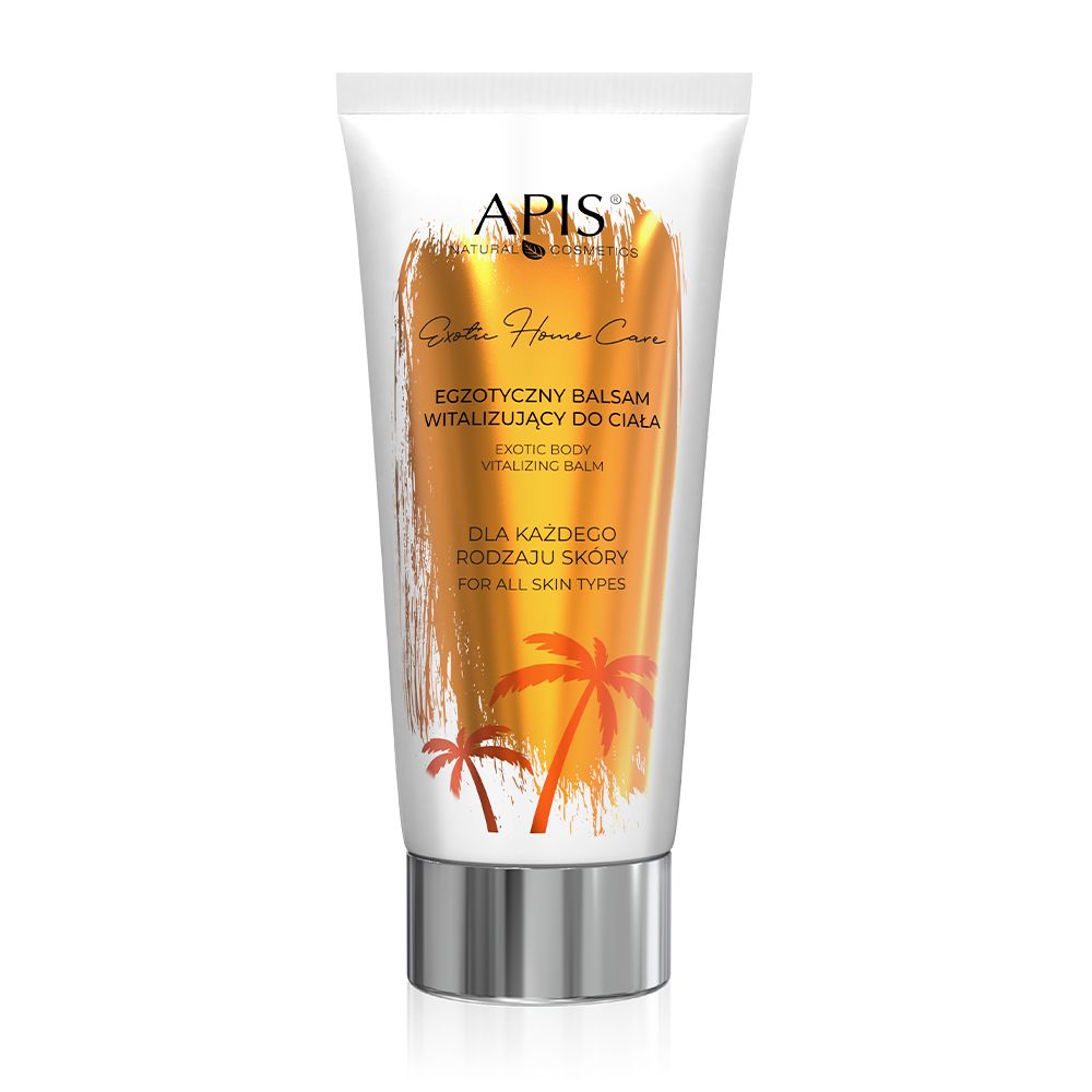 Creme-Tube mit Produktnamen und Palmen-Design. Text: Exotic Home Care, für alle Hauttypen.