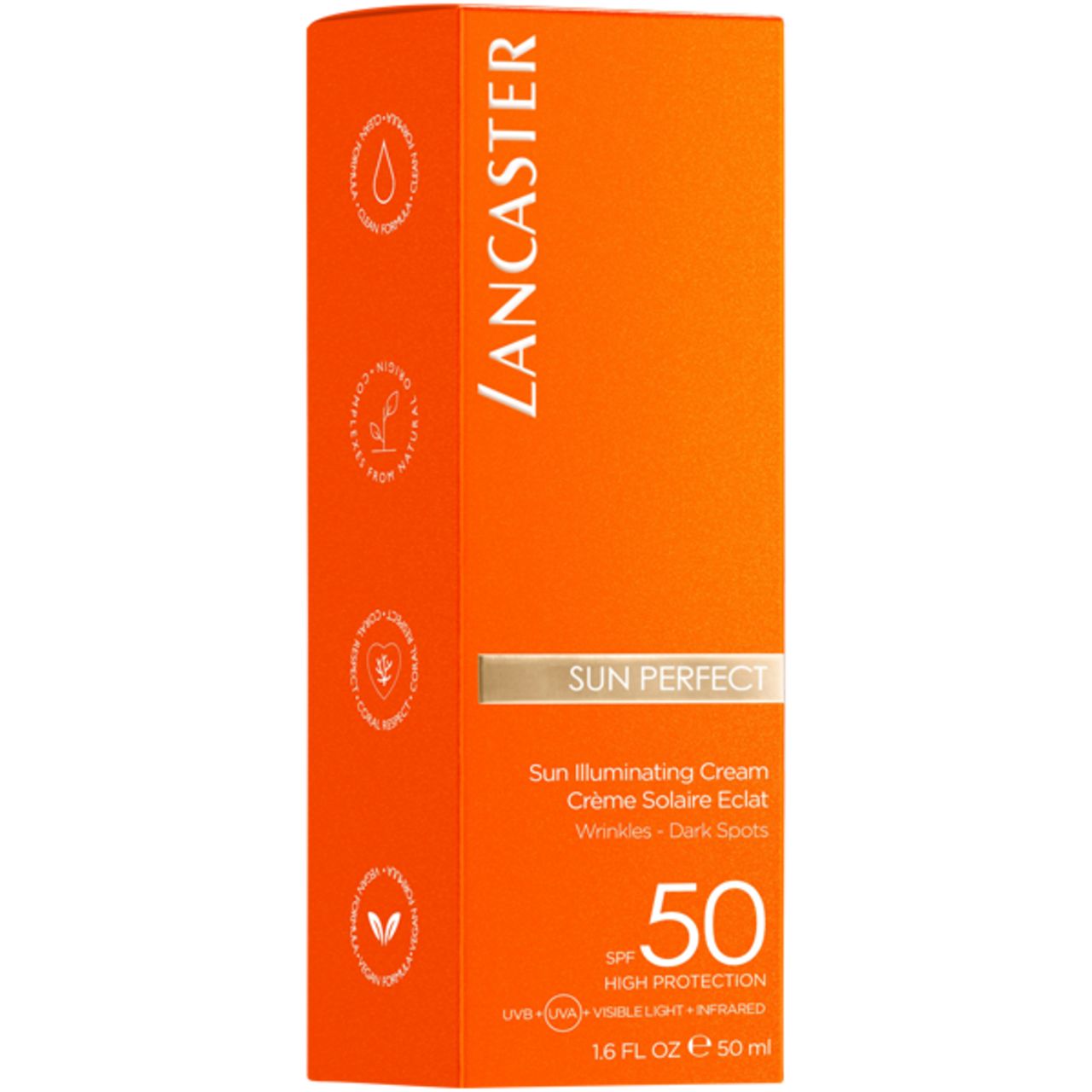Lancaster Sun Perfect Mineral Glow Cream und Illuminating Cream mit Texturproben.