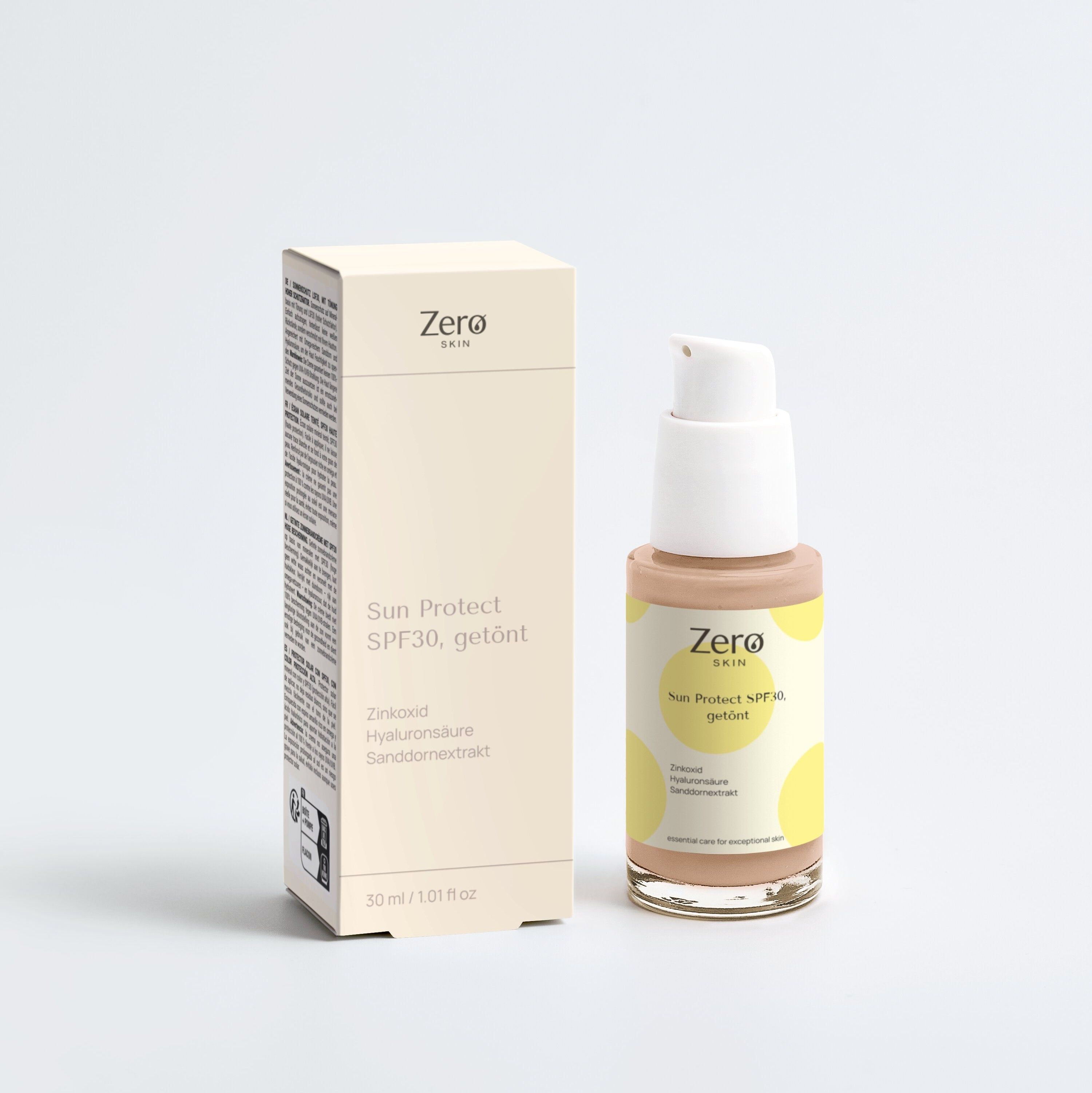Zero Skin Sun Protect SPF30, getönt - ausgleichender Sonnenschutz mit Hyaluronsäure & Sanddorn