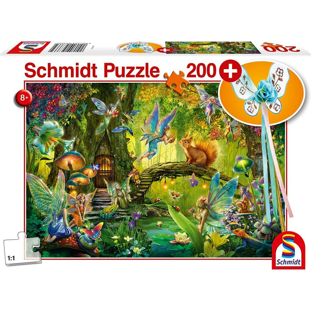 schmidt Puzzle Feen im Wald 200 Teile + Geschenk (Feenstab)