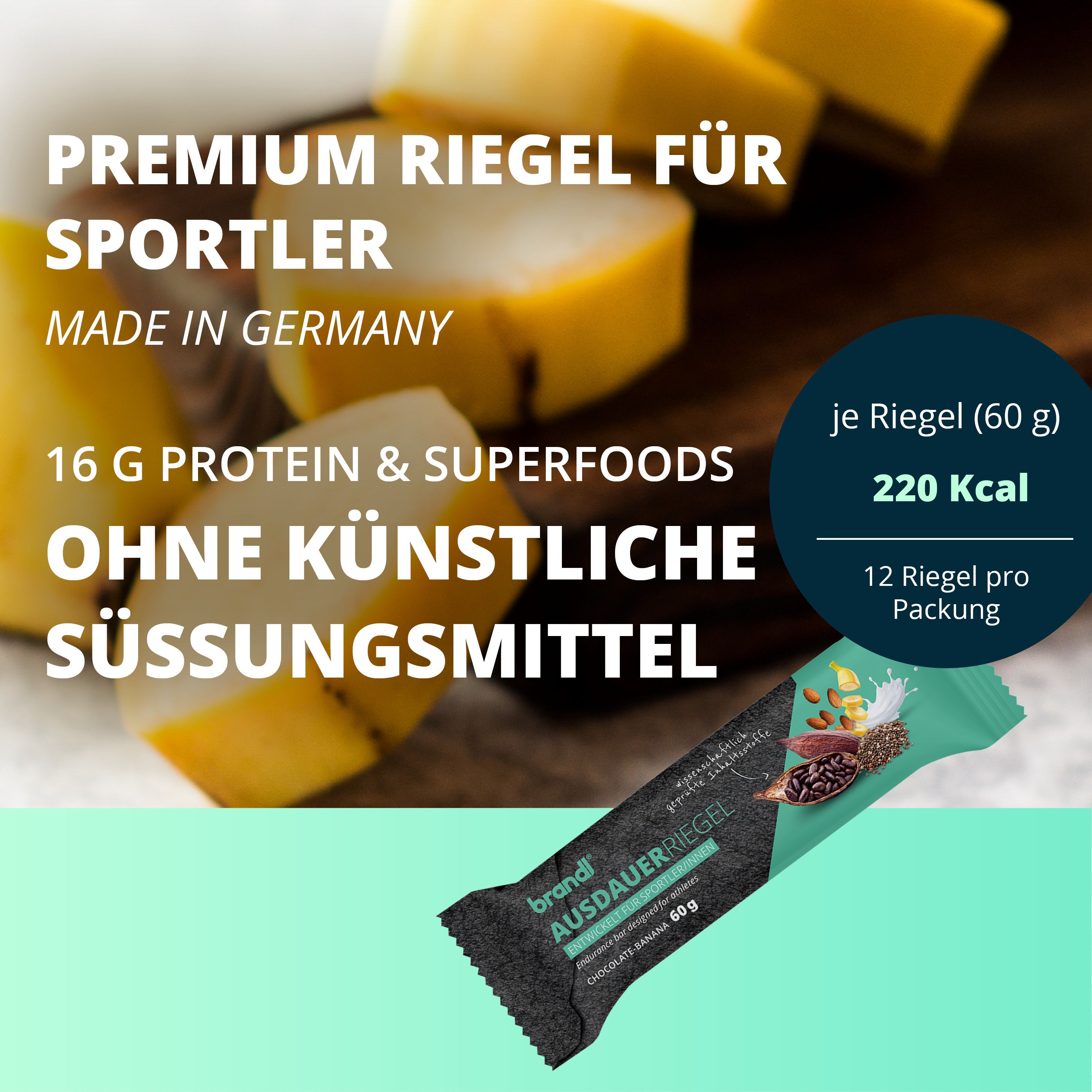 brandl® Eiweiß-Riegel für Sportler ohne künstl. Süßstoffe | Premium Proteinriegel mit 16g Eiweiß 12 St Riegel