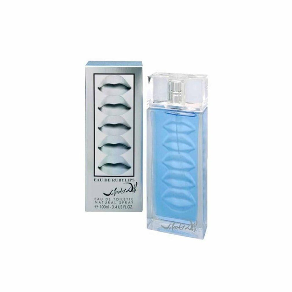 Eau De Rubylips Flakon und Verpackung. Rechteckige Flasche mit Lippenmotiv. Marke: Salvador Dalí.