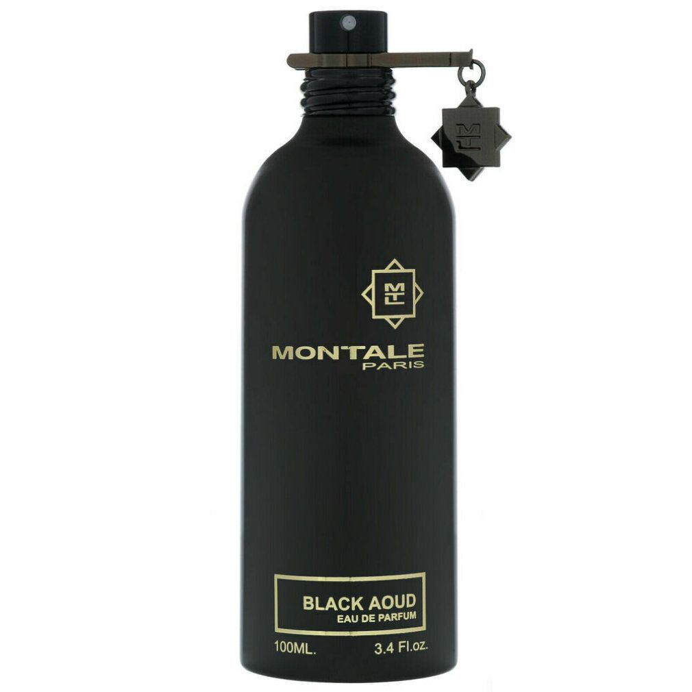 Schwarze Flasche mit Aufschrift MONTALE PARIS und BLACK AOUD. 3.4 Fl.oz.