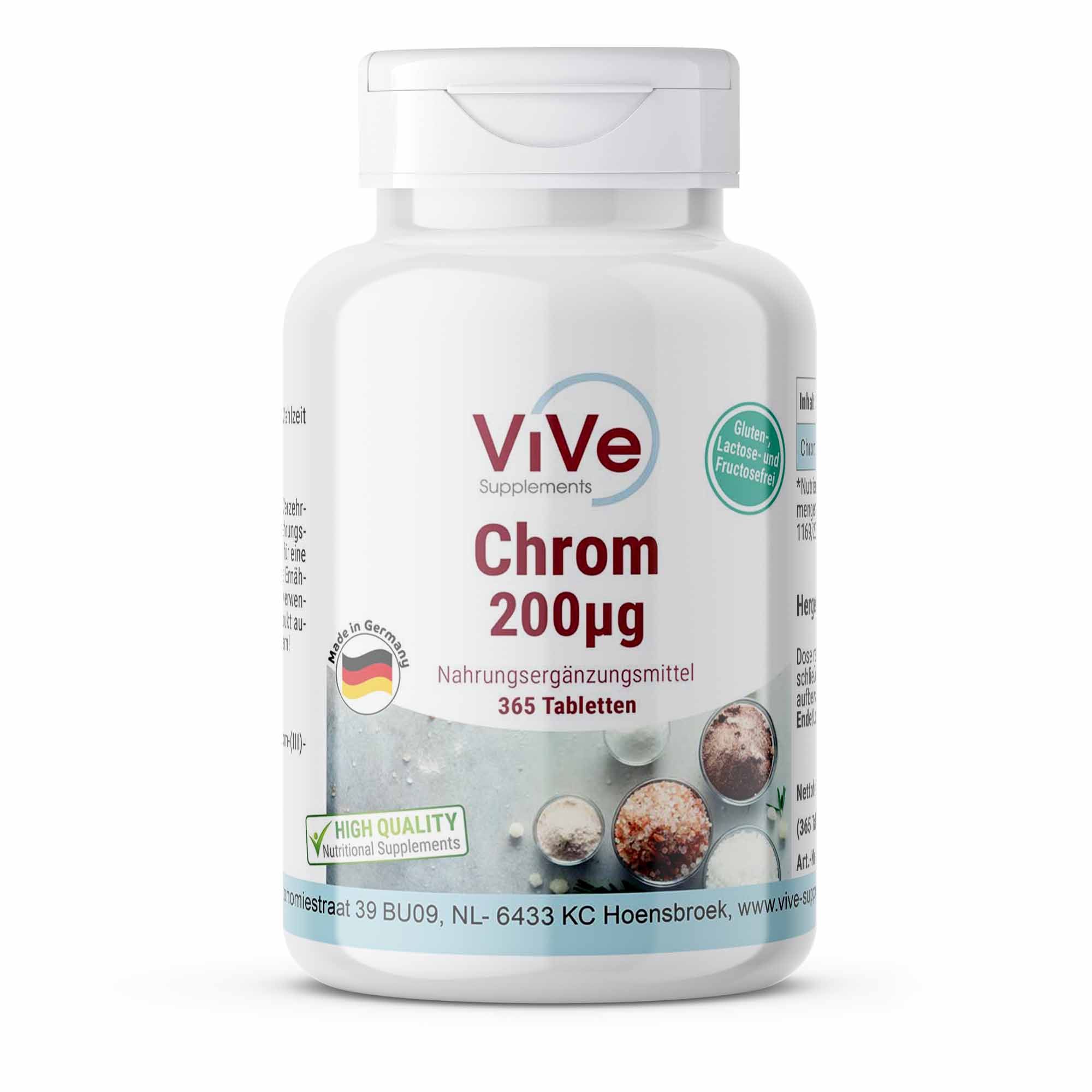 Vive Supplements | Chrom 200µg - Schluckfreundlich 365 St