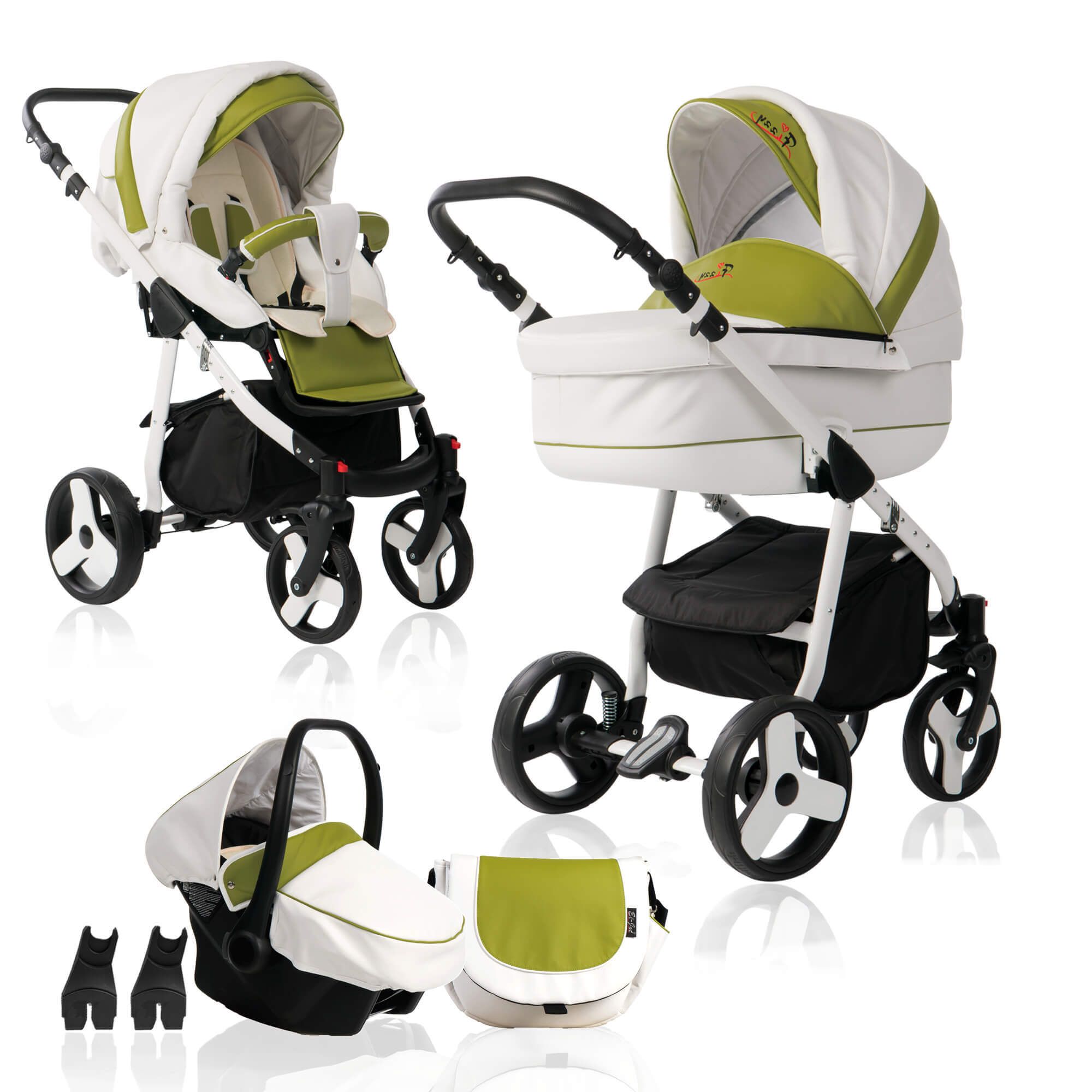 Bebebi Fizzy 3 in 1 Kinderwagen Set Hartgummireifen, Avocado