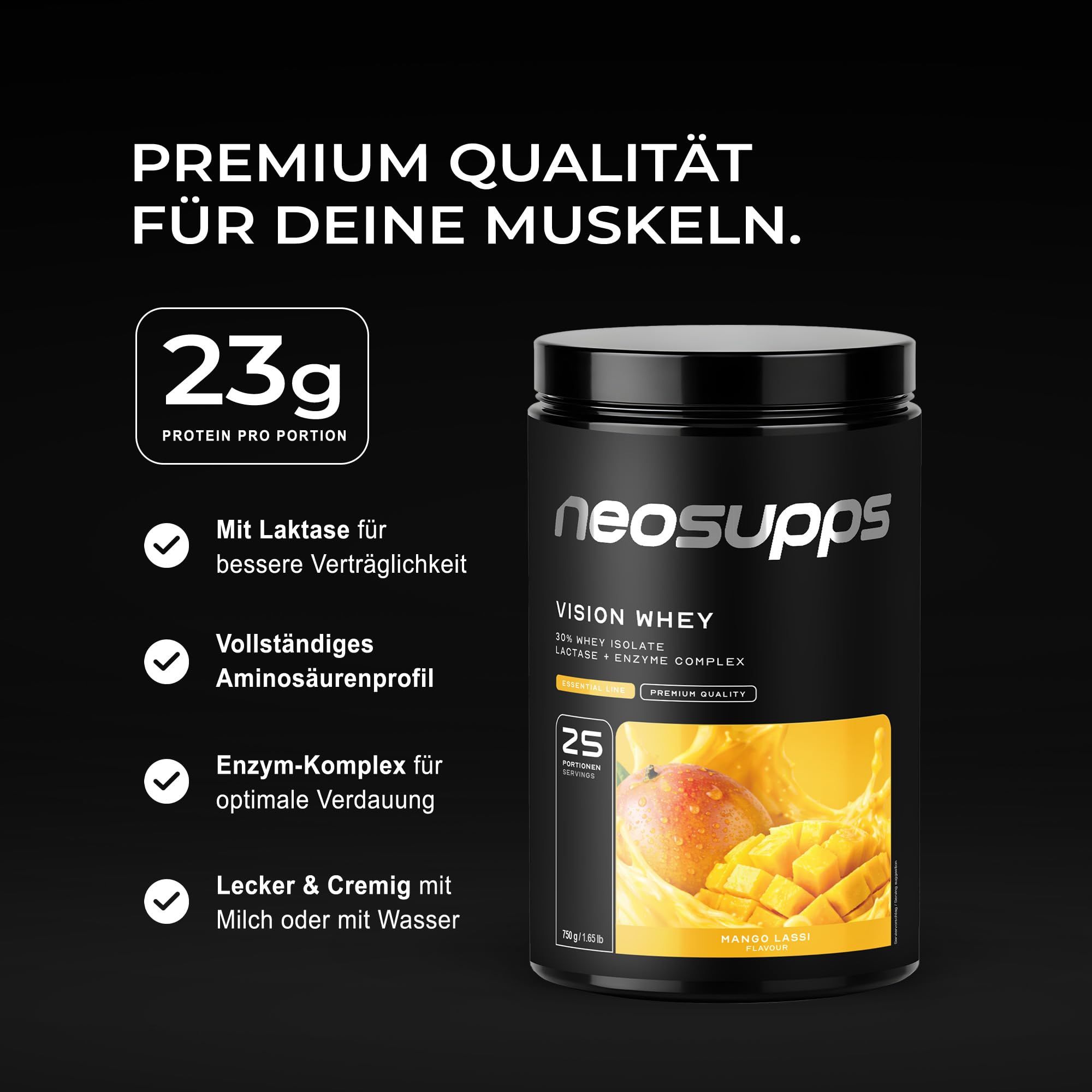 Neosupps Vison Whey Mango Lassi, Proteinpulver zum Abnehmen & Muskelaufbau