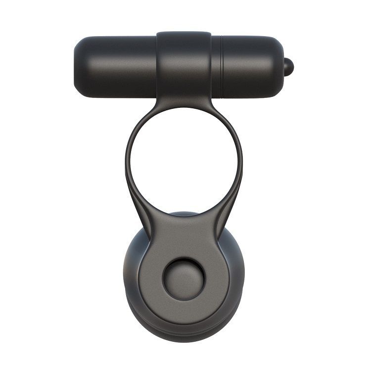 Oberansicht eines schwarzen Doppelpenetrator-Rings mit Vibrationsbullet.