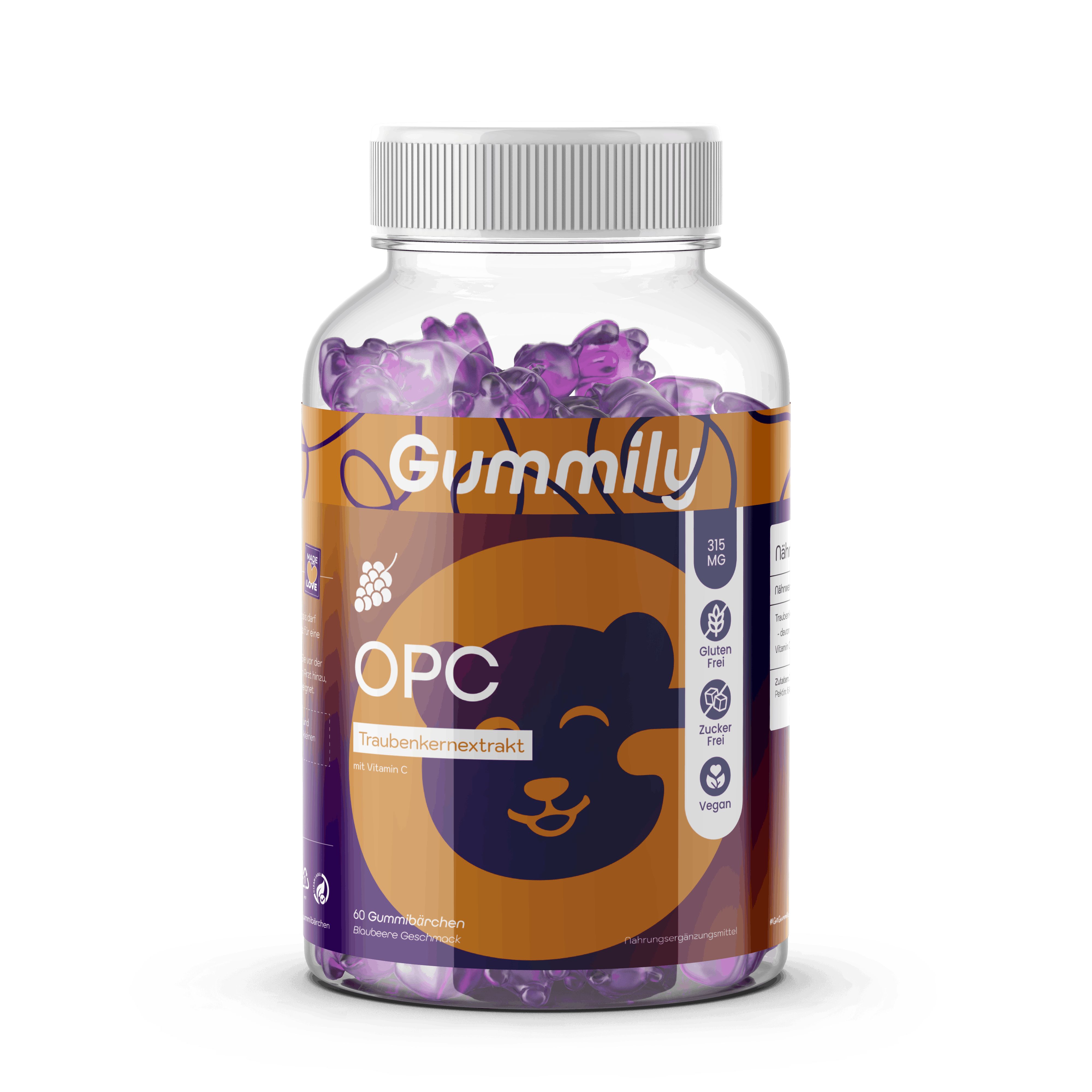 Gummily® OPC Traubenkernextrakt hochdosiert - 2 Monatsvorrat Kapseln alternativ 60 St Gummibärchen