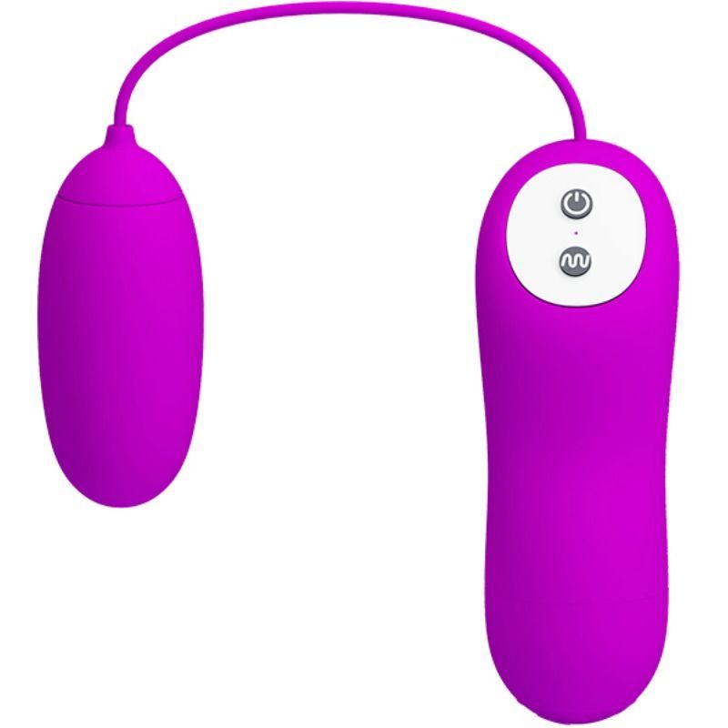 Lila Vibrations-Ei mit Fernbedienung. Fernbedienung mit zwei Knöpfen. Ei-Form.