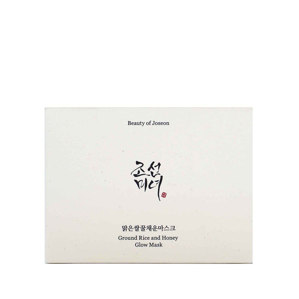 Verpackung. Aufschrift: Ground Rice and Honey Glow Mask. Marke: Beauty of Joseon.
