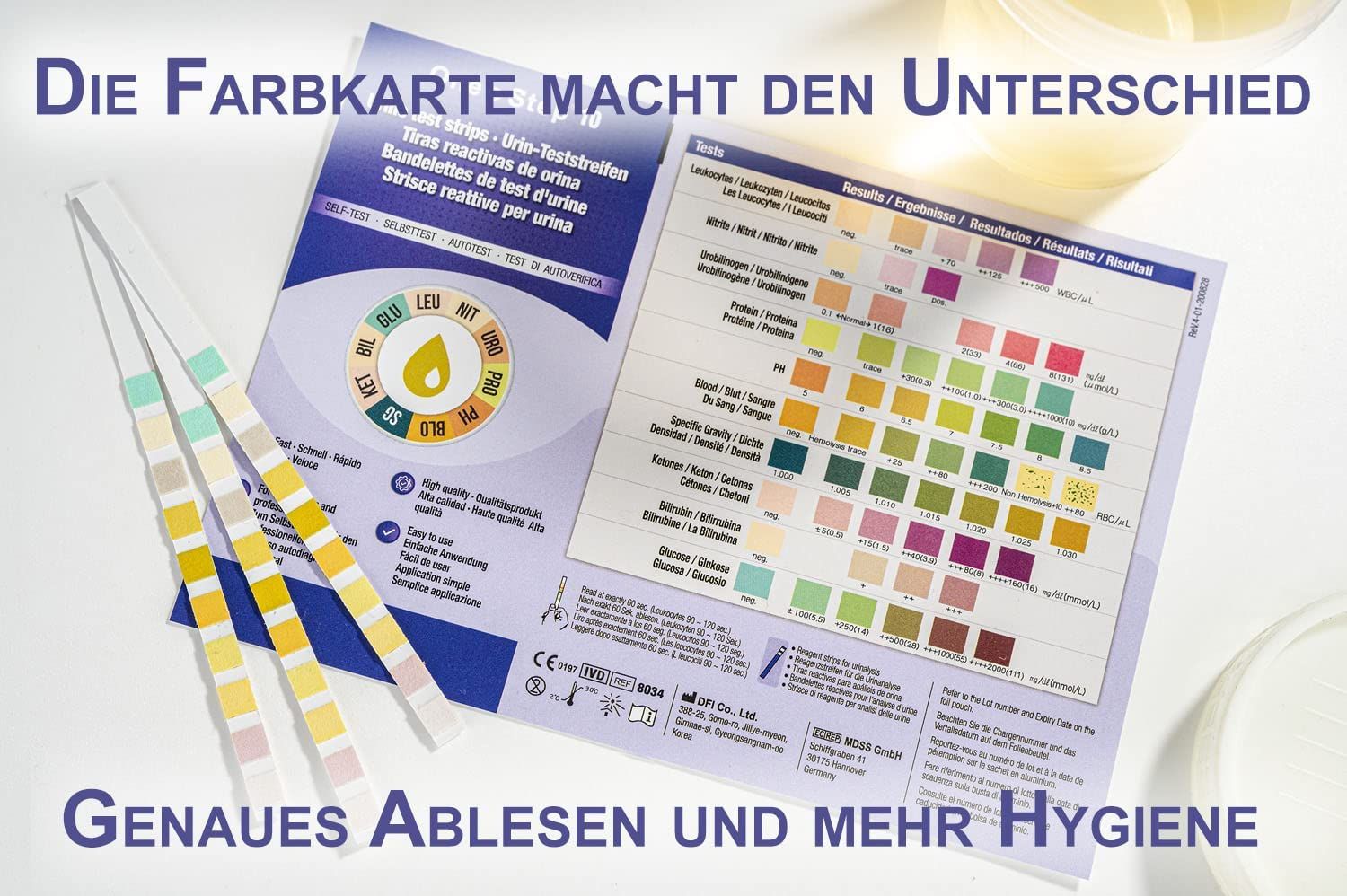 Onestep Urinteststreifen Für 10 Indikatoren Gesundheitstest Inkl Referenzfarbkarte 15 St 7115