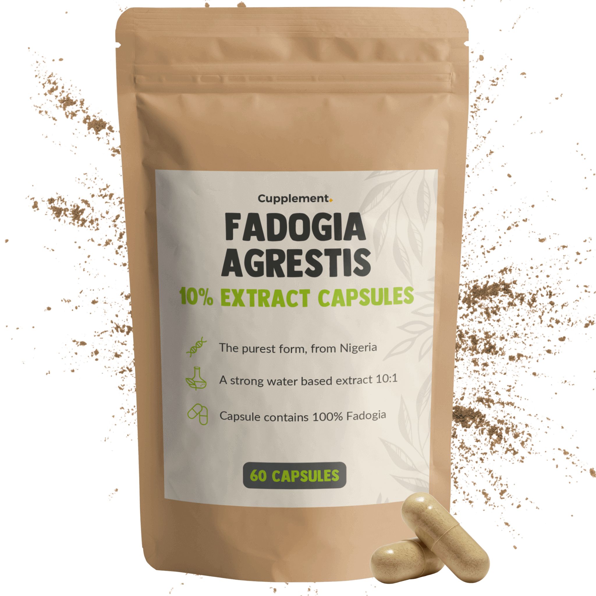 Beutel mit 60 Kapseln. Aufschrift: Fadogia Agrestis 10% Extract Capsules. Herkunft: Nigeria.
